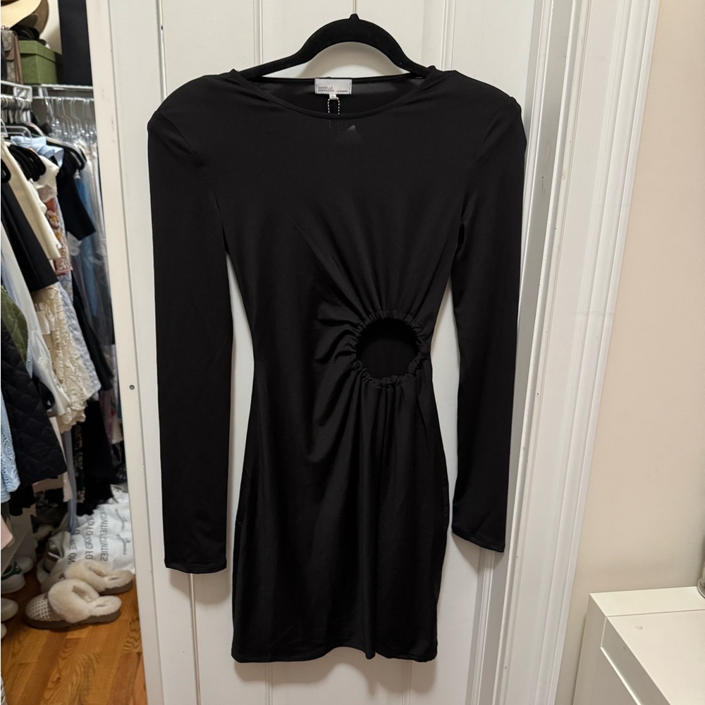 Danielle Bernstein black long sleeve dress with cut out